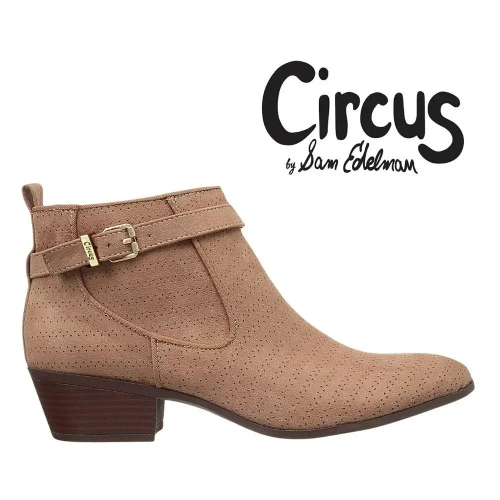 Circus by Sam Edelman, Phoenix Perforated Ankle Bootie,‎ Camel, Brown, Tan